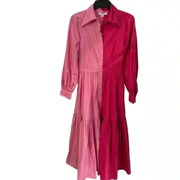 Christoper John Roberts two tone pink color block midi dress w/Pockets size 2 - Picture 1 of 9